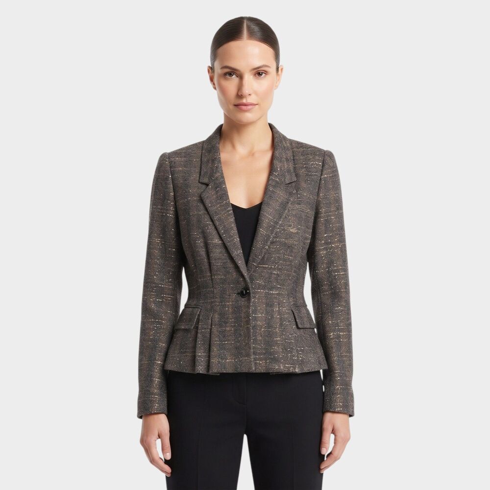 Otello Pelle Vintage Tweed Blazer Jacket Wool Blend Tailored Chic Retro